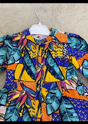 Uzun Kollu, Düğmeli Renkli Kız Elbisesi - Görsel 2