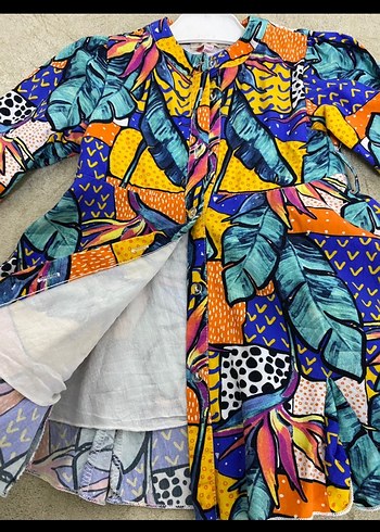 Uzun Kollu, Düğmeli Renkli Kız Elbisesi - Görsel 4