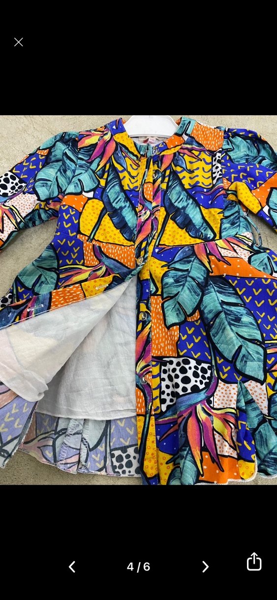 Uzun Kollu, Düğmeli Renkli Kız Elbisesi - Görsel 4