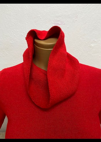 Kısa Kollu Kırmızı Balıkçı Yaka Kazak - Görsel 3