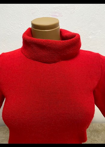 Kısa Kollu Kırmızı Balıkçı Yaka Kazak - Görsel 2