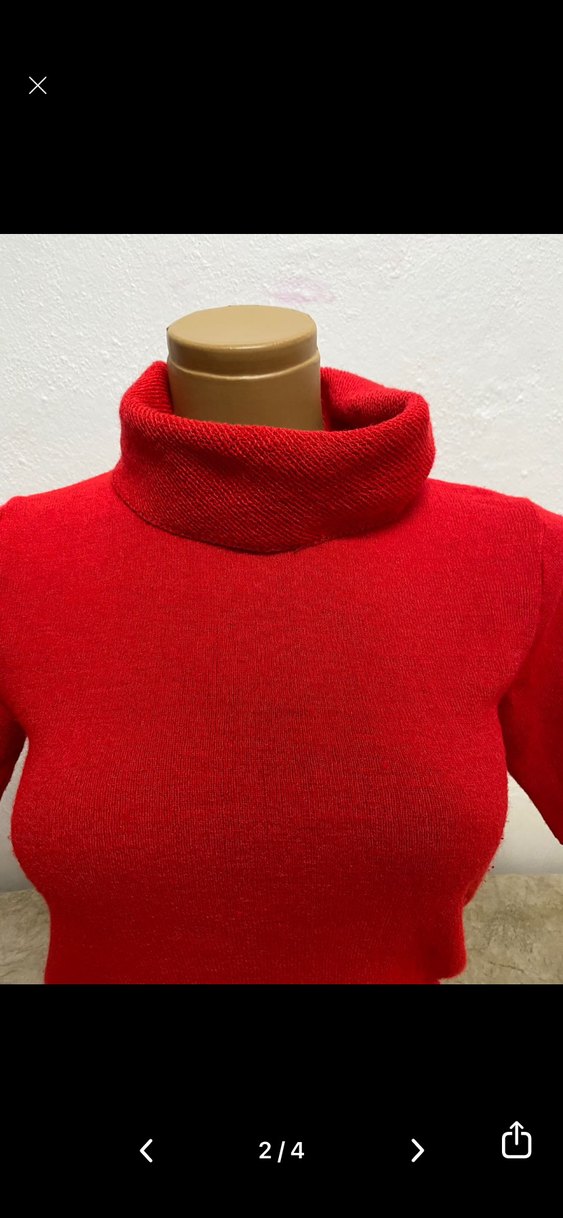 Kısa Kollu Kırmızı Balıkçı Yaka Kazak - Görsel 2