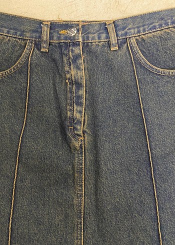 m Beden Mavi Denim Midi Etek