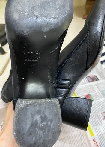 Massimo Dutti Siyah Deri Stiletto Topuklu Goth Bot