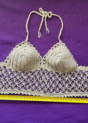 Diğer Nakışlı Bej Mini Bohem Büstiyer, crop