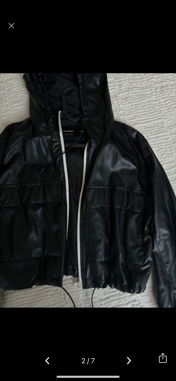 Siyah Kapüşonlu Deri Kadın Ceket - Görsel 2