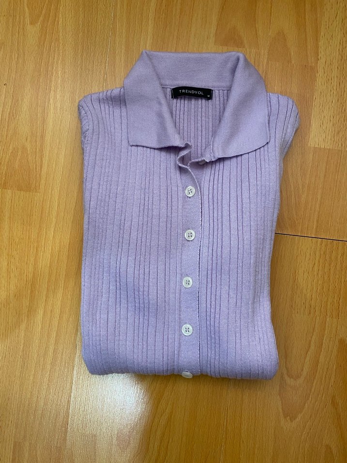 Trendyol Lila Düğmeli Uzun Kollu Kazak - Görsel 2