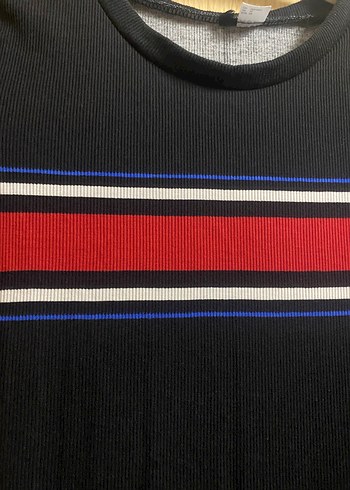 Lacivert Çizgili Kısa Kollu Mini Elbise - Görsel 4