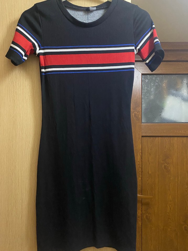 Lacivert Çizgili Kısa Kollu Mini Elbise - Görsel 2