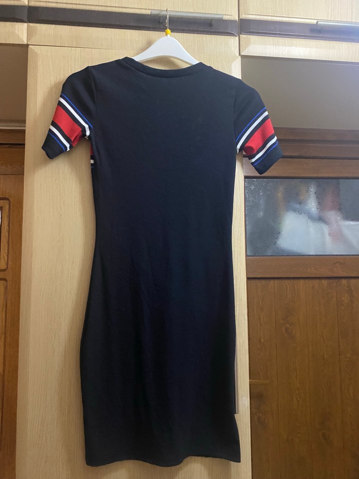 Lacivert Çizgili Kısa Kollu Mini Elbise - Görsel 5