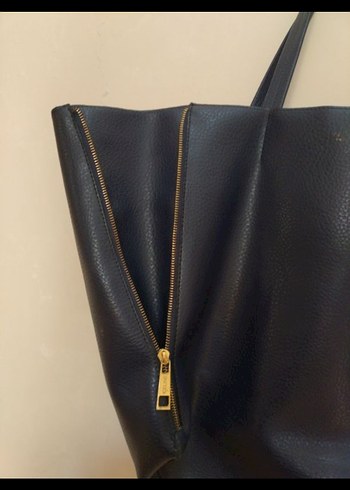 Lacivert Deri Fermuarlı Kadın Çantası - Görsel 3