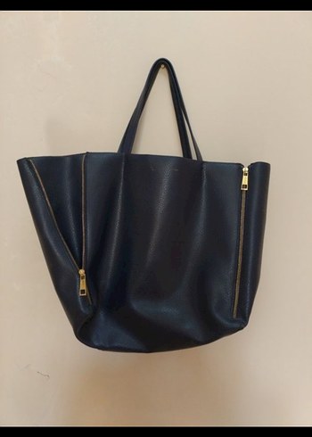 Lacivert Deri Fermuarlı Kadın Çantası - Görsel 2