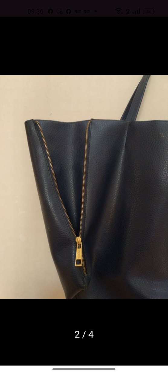 Lacivert Deri Fermuarlı Kadın Çantası - Görsel 3