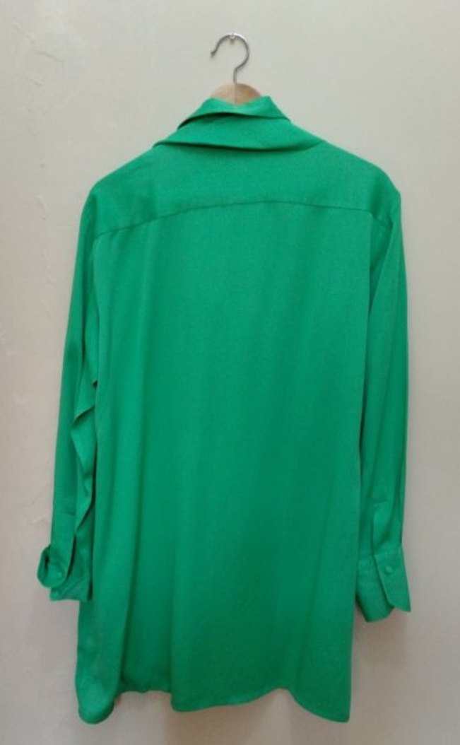 Yeşil Uzun Kollu Düğmeli Kadın  Saten Gömlek - Görsel 2