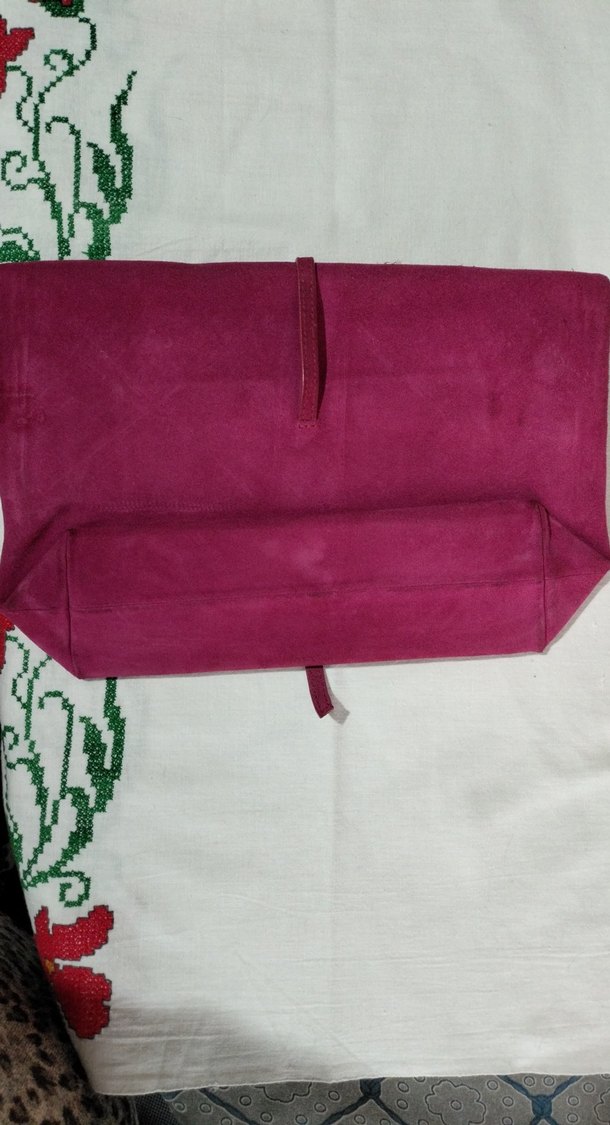 Fuşya Süet Kemerli Kadın Portföy Çanta - Görsel 2