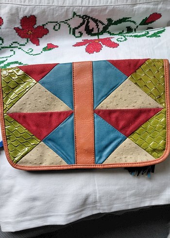 Renkli Nakışlı Deri Bohem Kadın Portföy Çanta. Collezione marka - Görsel 2