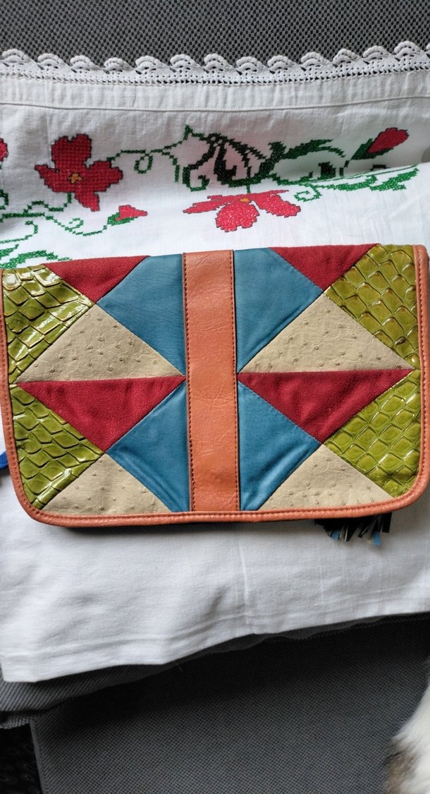 Renkli Nakışlı Deri Bohem Kadın Portföy Çanta. Collezione marka - Görsel 2