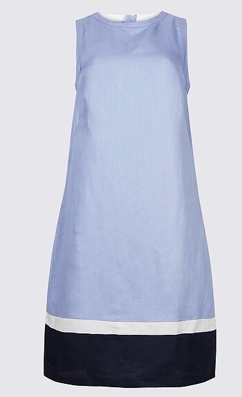 Marks & Spencer Kadın Açık Mavi Keten Elbise