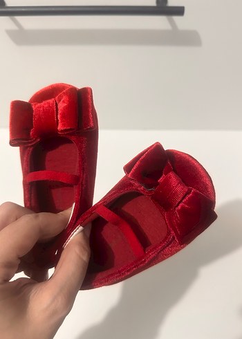 Kız Çocuk Kırmızı Fiyonklu kadife Babet - Görsel 2