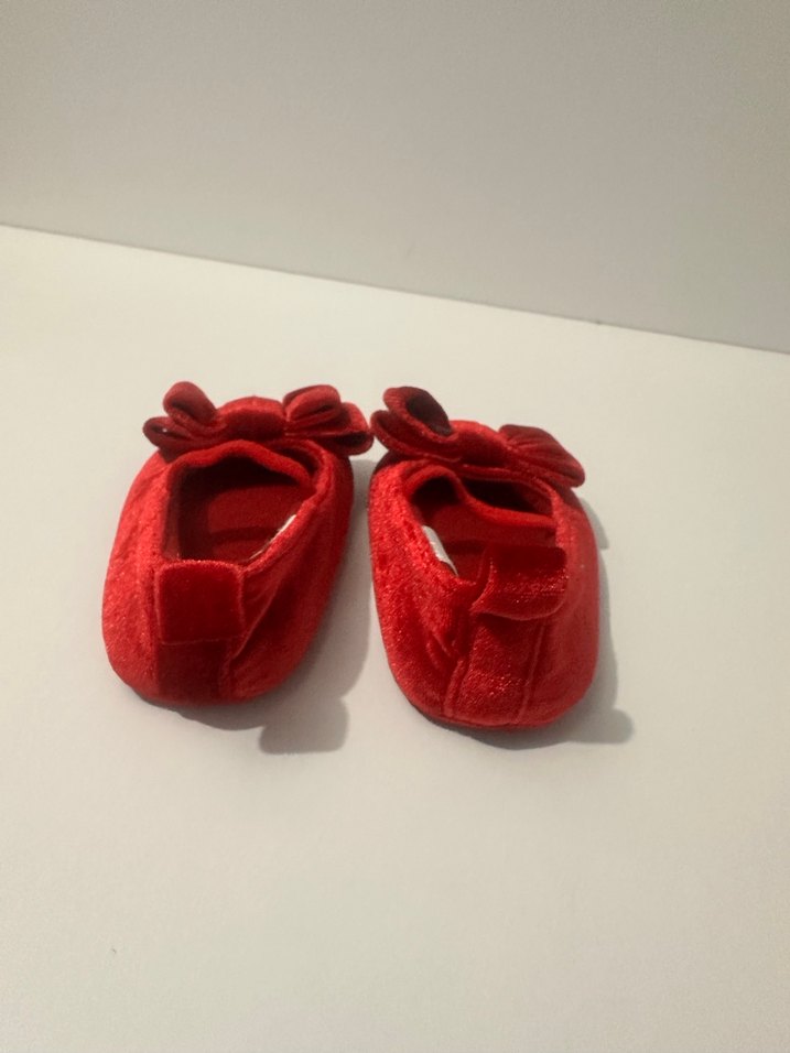 Kız Çocuk Kırmızı Fiyonklu kadife Babet - Görsel 4