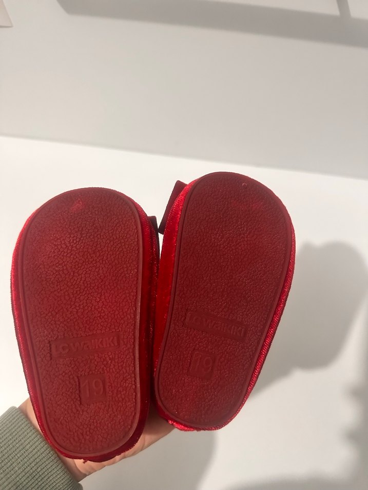 Kız Çocuk Kırmızı Fiyonklu kadife Babet - Görsel 5