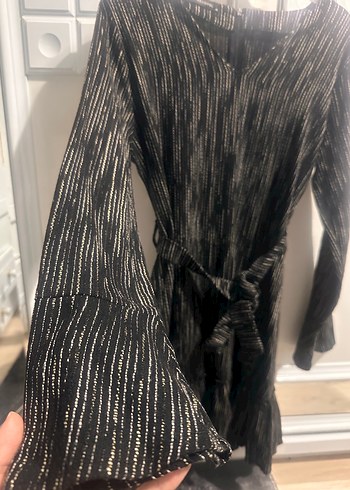 V Yaka Uzun Kollu Kadın Elbise - Görsel 3