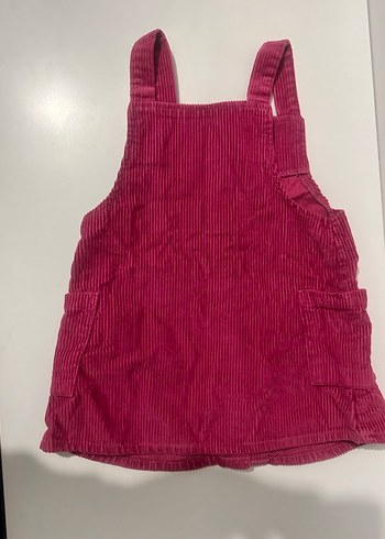 Kız Çocuk Pembe Düğmeli Askılı Elbise - Görsel 3