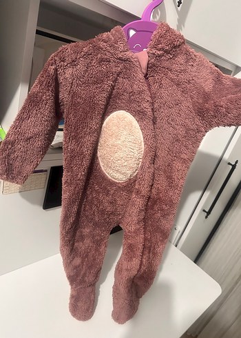 Mürdüm kapüşonlu Peluş kız Bebek Tulumu - Görsel 2