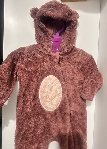 Mürdüm kapüşonlu Peluş kız Bebek Tulumu - Görsel 4