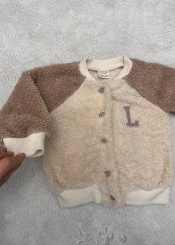 Kız Çocuk Bej Peluş Detaylı Ceket - Görsel 3