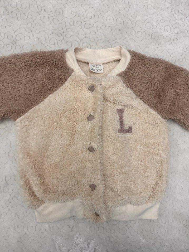 Kız Çocuk Bej Peluş Detaylı Ceket - Görsel 4