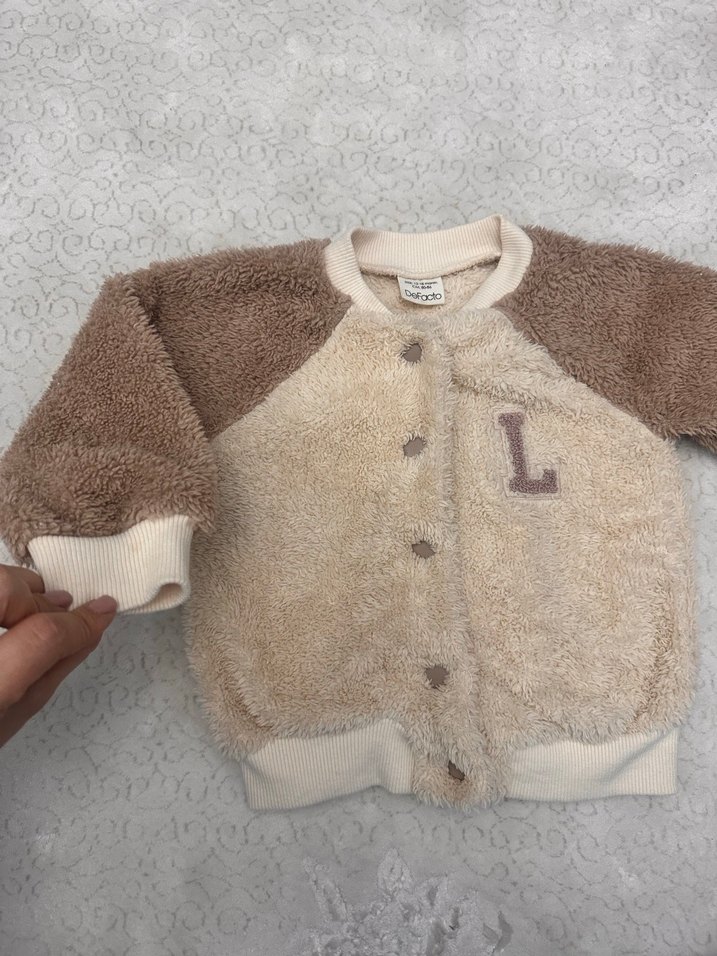 Kız Çocuk Bej Peluş Detaylı Ceket - Görsel 3