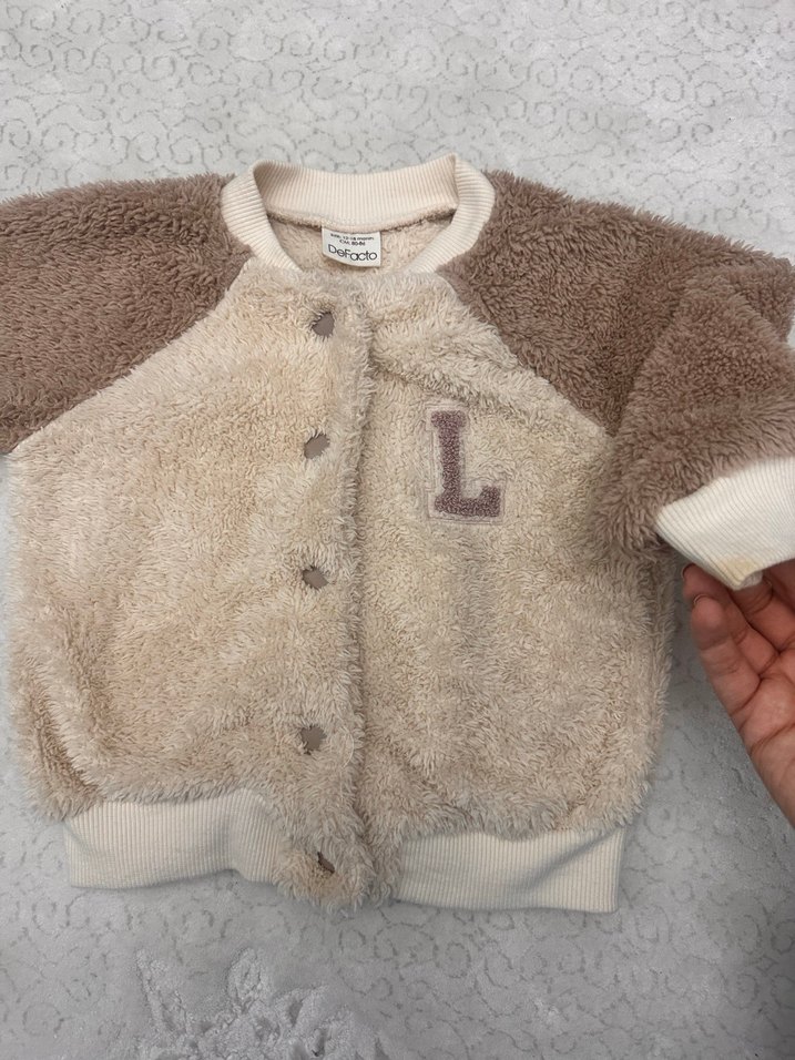 Kız Çocuk Bej Peluş Detaylı Ceket - Görsel 2