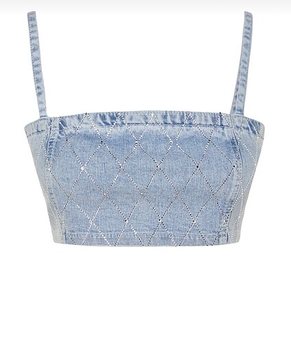 Parlak taşlı denim büstiyer