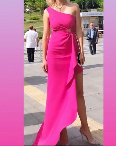 Pencere detaylı asimetrik abiye elbise - Görsel 2