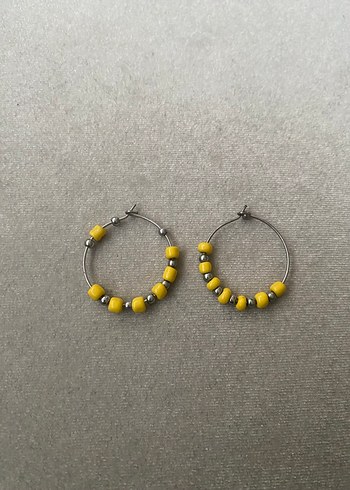 Sarı Boncuklu Bohem Halka Küpe - Görsel 2