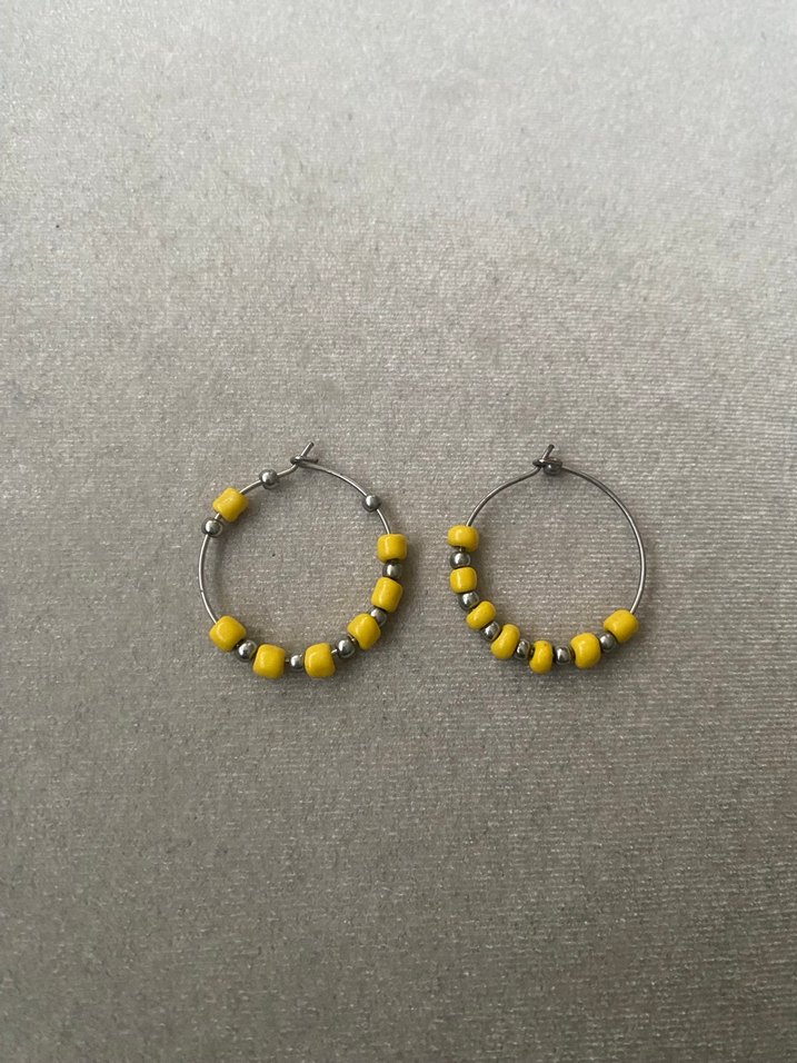 Sarı Boncuklu Bohem Halka Küpe - Görsel 2