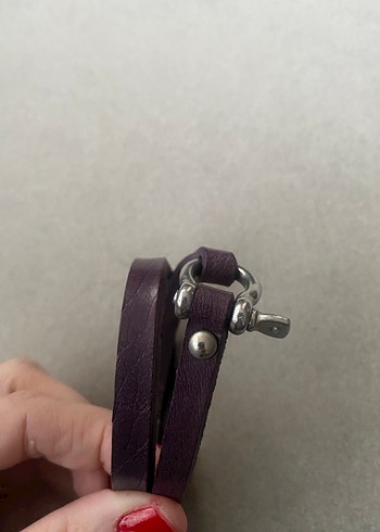 Koyu Mor Deri Kadın Bileklik - Görsel 2