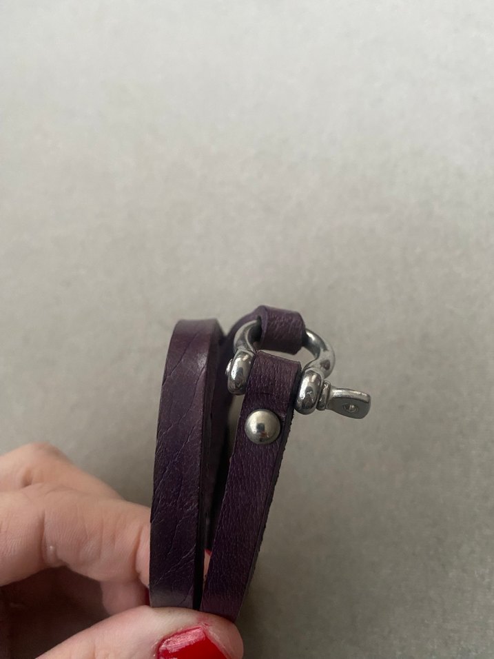 Koyu Mor Deri Kadın Bileklik - Görsel 2