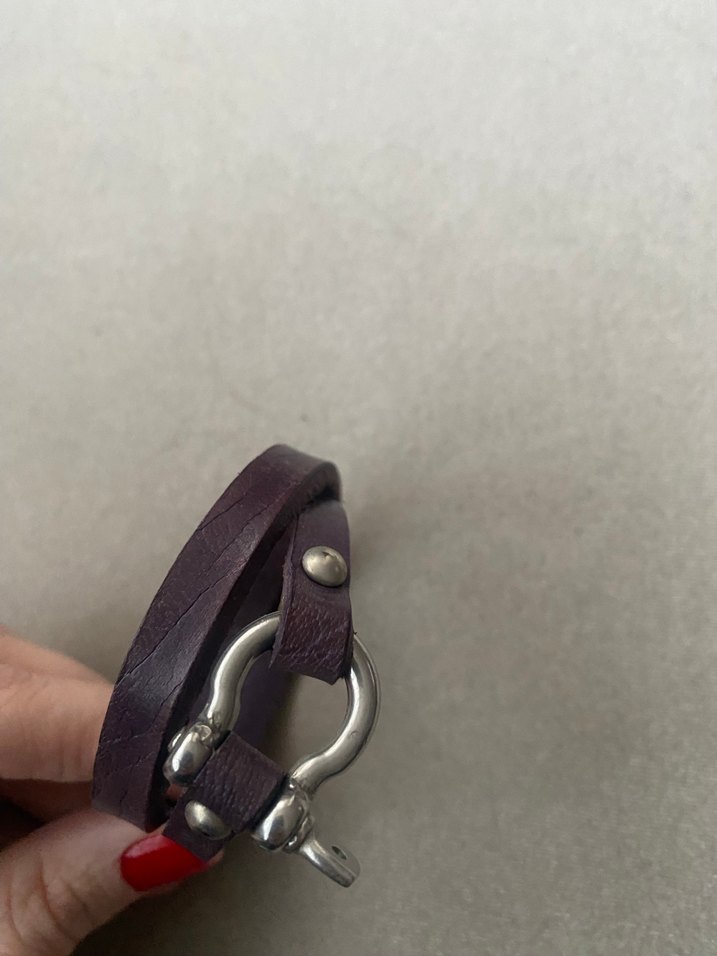 Koyu Mor Deri Kadın Bileklik - Görsel 3