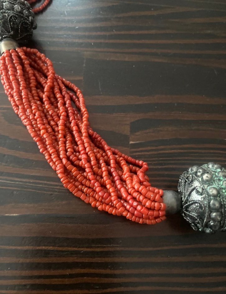 Uzun Kırmızı Boncuklu Bohem Kolye - Görsel 3