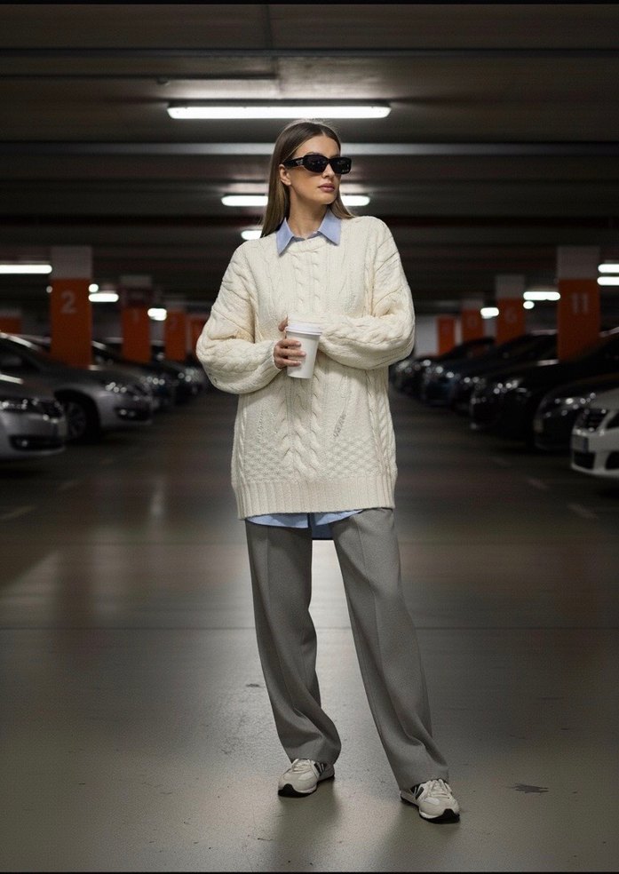 Saç Örgülü oversize Kazak - Görsel 2