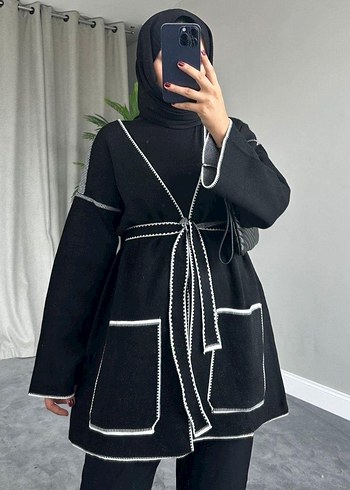 Kemerli Dikiş detaylı triko hırka - Görsel 2