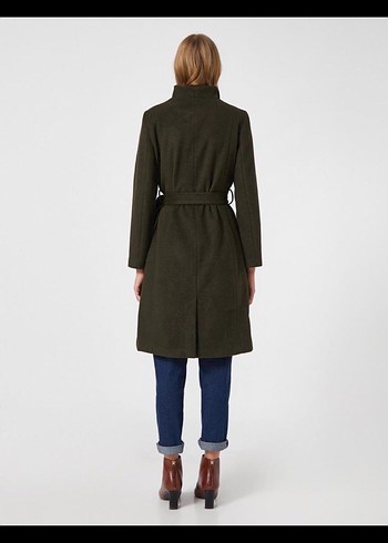 Kemerli fermuarlı Haki Kadın Kaban - Görsel 2