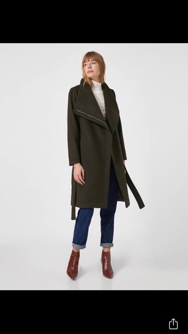 Kemerli fermuarlı Haki Kadın Kaban - Görsel 3