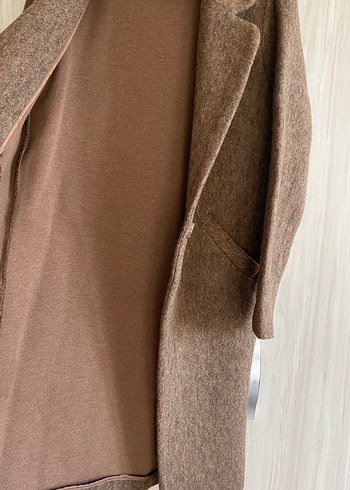 Tek Düğmeli Kahverengi uzun Kaban - Görsel 5