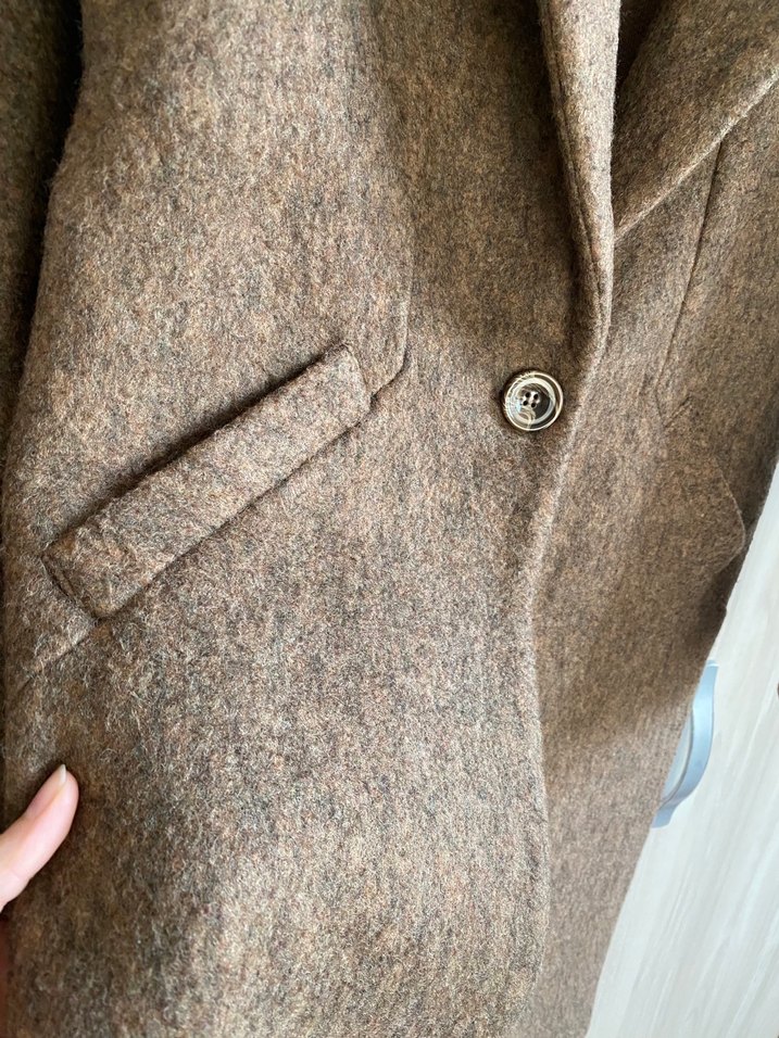 Tek Düğmeli Kahverengi uzun Kaban - Görsel 4