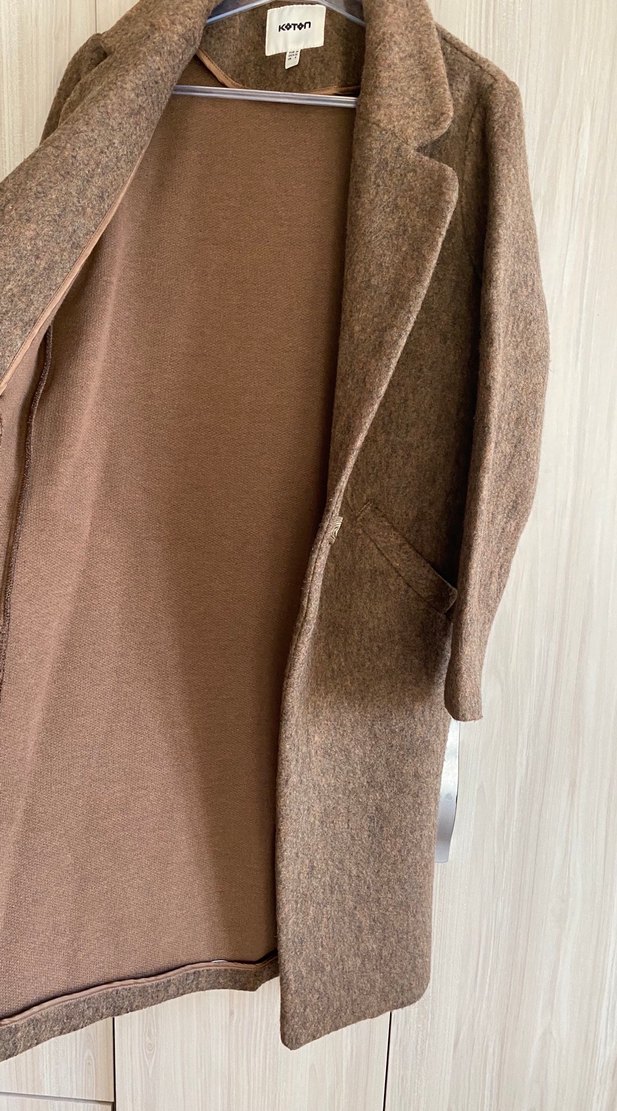 Tek Düğmeli Kahverengi uzun Kaban - Görsel 5