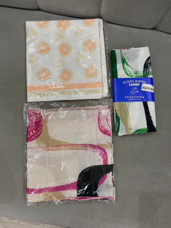 Geo desenli bambu eşarp - Görsel 3