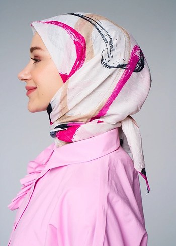 Pembe Geo Desenli bambu eşarp